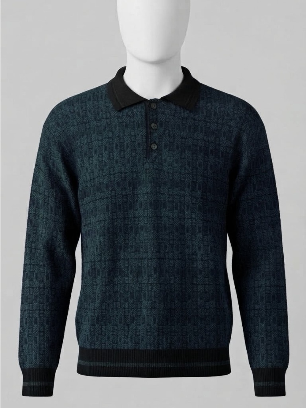Vintage Long-Sleeve Knit Polo Sweater by Bellissimo Moda Italia